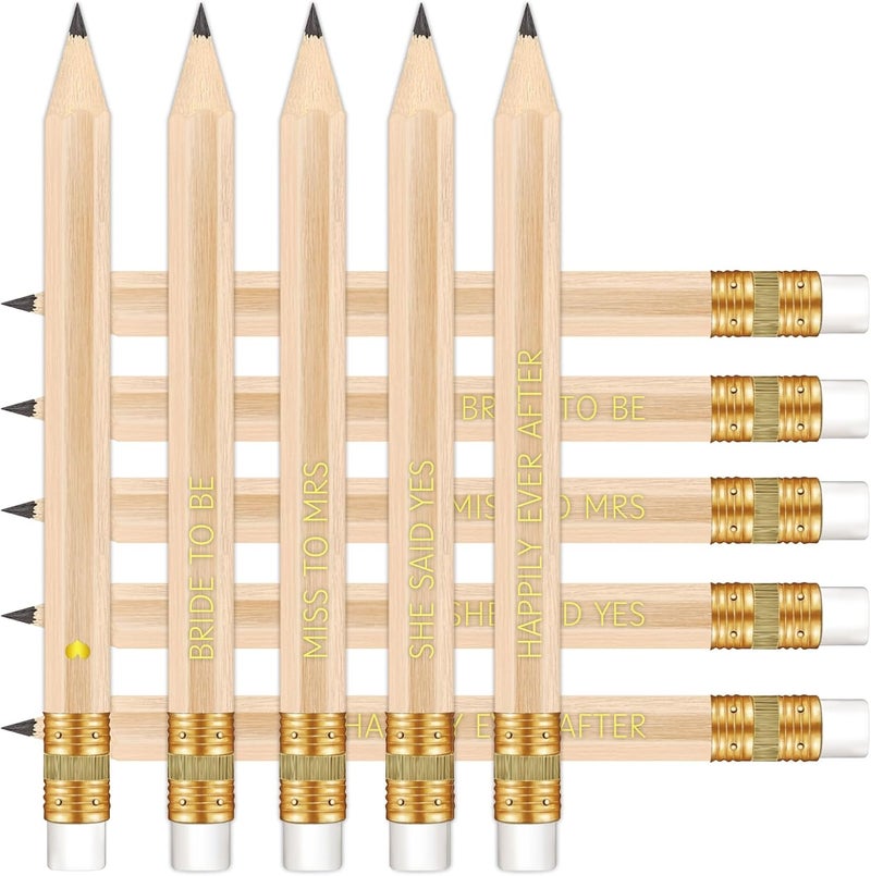 Vusnud 50Pcs - Bridal Shower Sharpened Half Pencils with Erasers, Pre-sharpened Pencils for Bridal Shower & Wedding Games, 4 Inches (WOOD - She Said Yes) - Image 5